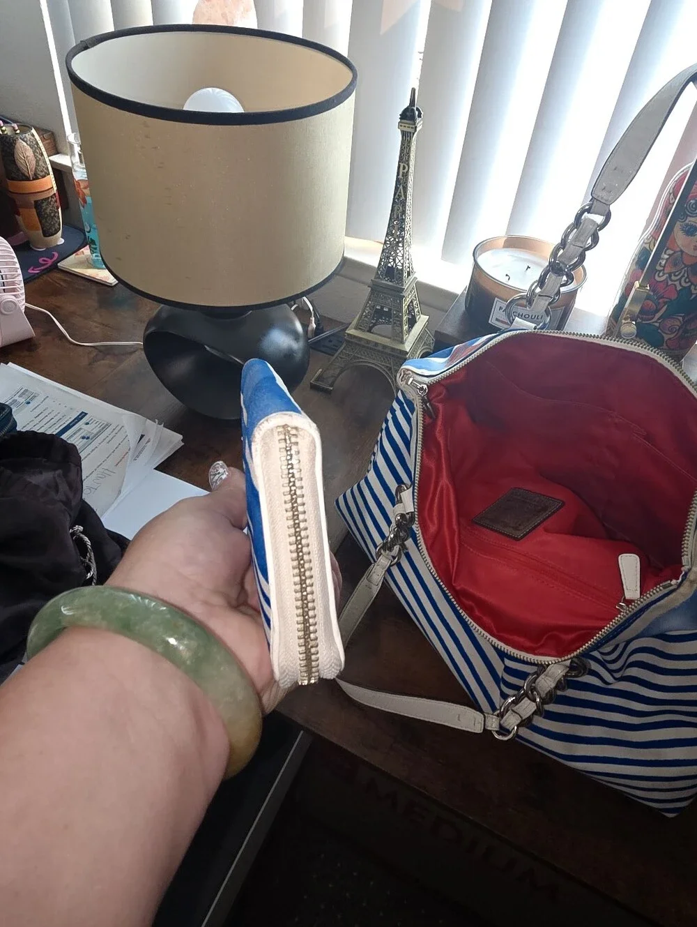 Coach Poppy Nautical Stripe Tote and Matching Wallet Set